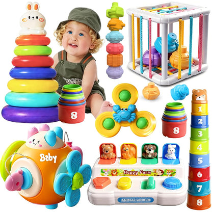 Caiery 6 in1 Baby Toys Montessori Toys for 1 Year Old Boys Girls 1st Birthday Gifts, Brian Sensory Toys for Babies Early Educational Baby Travel Toys for Toddler Age 1-2