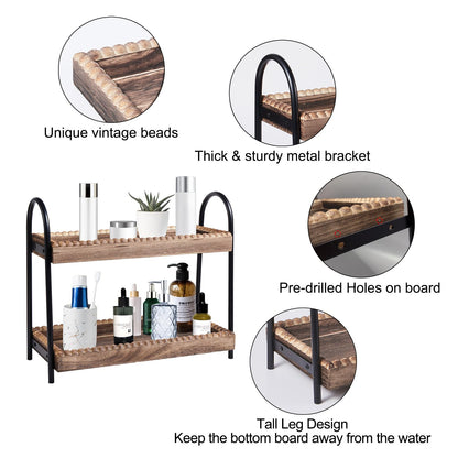 BDBDYEAY Bathroom Countertop Organizer, 2 Tier Vanity Organizer and Storage for Cosmetic Skincare Perfume, Wood Bead Storage Shelf for Bathroom Kitchen Coffee Station