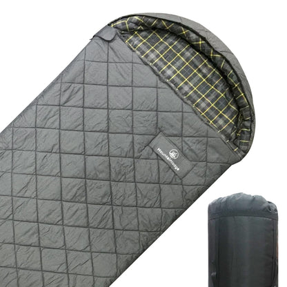 Mountainlodge 100% Cotton Shell and Lining Sleeping Bag for Adult Cold Weather with Compression Bag&Carry Bag for Camping,Travel and Car Camping (Little Grid Grey with Right Hand)