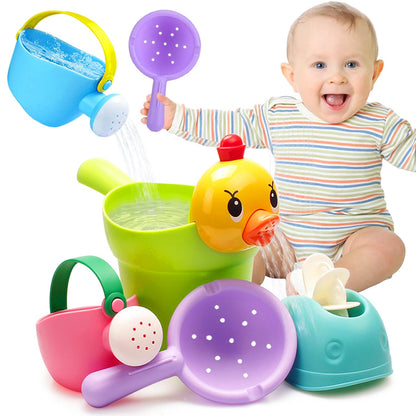 Bath Toys for Toddlers 1-3, NO Hole 6pcs Toddler Bath Toy for 1 2 3 Duck Watering Can Outdoor Garden Beach Water Pool Toys for Baby Toddler Age 1-4 Water Table Toy for Kids 2-4 Bathtub Gift