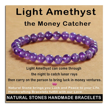 AD Beads Handmade Gemstone Stretch Elastic Bracelet Crystal Healing Reiki Nature's Beauty and Spiritual Essence Unisex (6mm, Purple Amethyst)