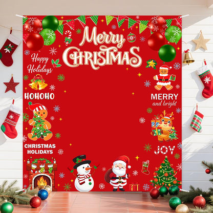 AIBIIN Red Merry Christmas Backdrop Banner for Happy Holiday Christmas Party Decoration, Red Santa Claus Candy Background for Winter Xmas Party Decorations 70.8x78.7 inch