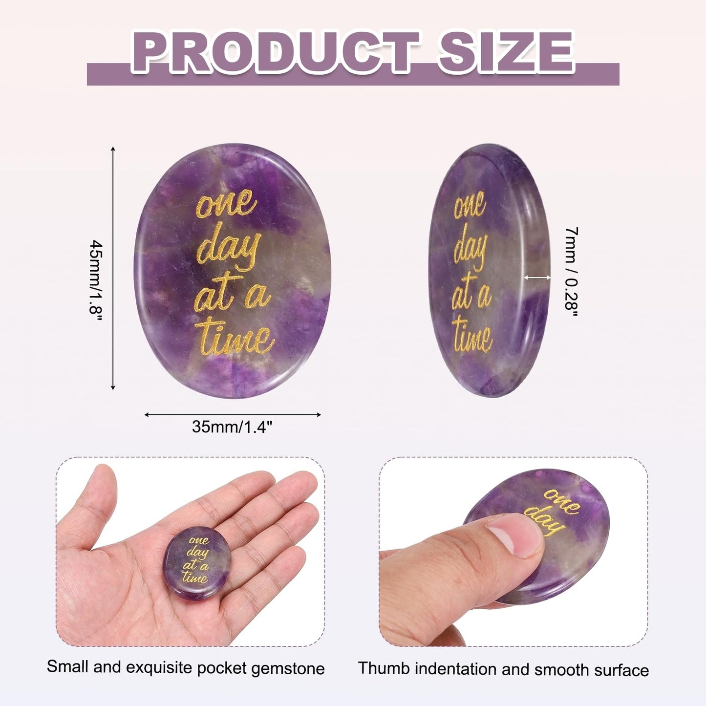 MECCANIXITY Worry Stone, Natural Amethyst Crystal Hand Carved Thumb Stones Oval Crystal Pocket Gemstone Stress Relax Palm Stone Meditation Accessories for Anxiety Relieve