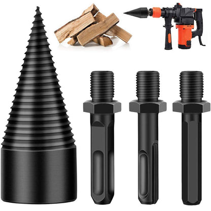 Firewood Log Splitter, Wood Log Splitter, Easy Splitter Detachable Drill Bit Heavy Duty Electric Drills Screw Cone Driver Removable (Round+Square+Hex 32mm)(Black)