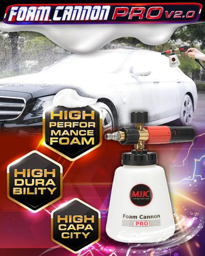 MJJC Foam Cannon Pro V2.0 (Thicker Snow Foam Technology) with 1/4 Inch Quick Connector for Pressure Washer, 40 oz Bottle (Pro V2.0 (1/4" Quick Connector) + SOAP Sample)