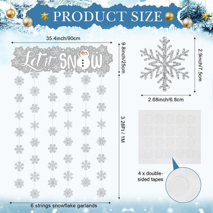 Blosssound Let It Snow Winter Door Decorations Snowflake Wonderland Doorway Curtain Let It Snow Sign with Snowflake Hanging Door Streamers Holiday Garland Banner for Winter Party Supplies(Sliver)