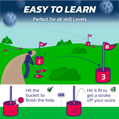 bucketgolf Game 6 Hole Bundle with Clubs - The Best Backyard Golf Game for All Ages and Levels Adults, Kids, Families, Schools, Yards, Parks, Beaches, Vacation. (2 Clubs (1RH + 1 LH))