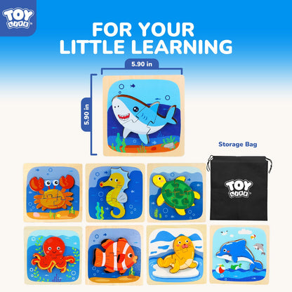 TOY Life Wooden Puzzles for Toddlers 2-4, Sea Animals Puzzles for Toddlers 1-3, Wood Puzzles Educational Montessori Toys Gifts for 1 2 3 Year Old, Baby Kids Learning Toy