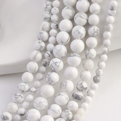 Filluck Natural Stone Beads 8mm White Howlite Turquoises Polished Round Smooth Gemstone Beads for Jewelry Making 15 Inch(White Howlite Turquoises,8mm)