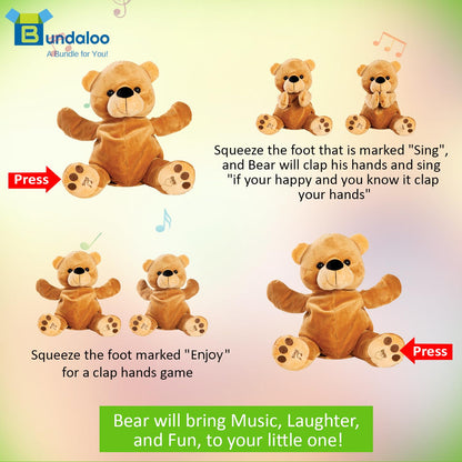 Bundaloo Plush Clapping Bear Animated Singing Play Along Stuffed Animal for Kids - Plays Games and Sings Songs