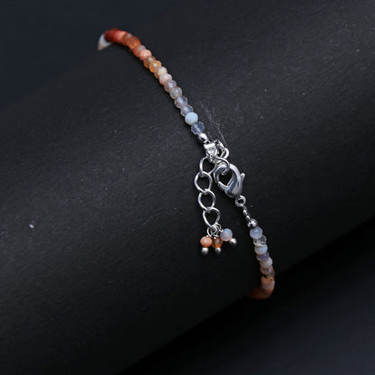 Gempires Handmade Mexican Fire Opal Gemstone Beaded Bracelet for Women | 2.4–2.5 mm Faceted Natural Stone | Adjustable 7+1 Inch Silver Plated Chain | Dainty Minimalist Stacking Jewelry | October Birthstone Gift