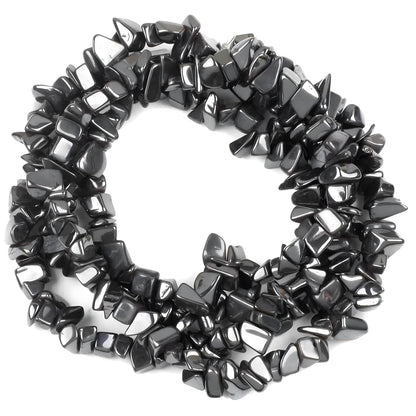 HAAMIIQII 5-8mm Natural Black Hematite Chips Beads - Genuine Real Irregular Freeform Chip Loose Gemstone Energy Healing Beads for Jewelry Making - 30 Inch Strand
