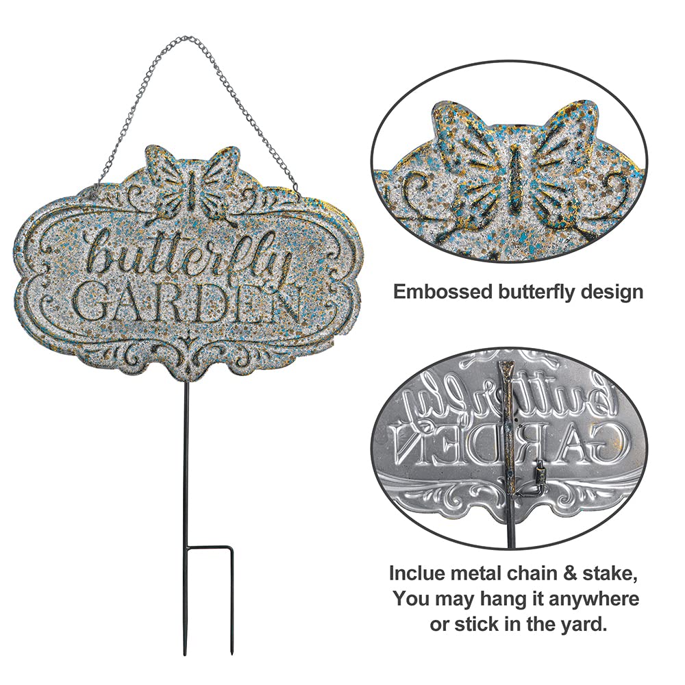 Chic Garden Decorative Butterfly Wall Signs Metal Yard Signs(Incl Stake and Chain)