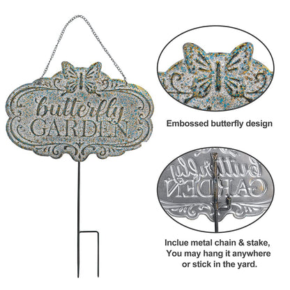 Chic Garden Decorative Butterfly Wall Signs Metal Yard Signs(Incl Stake and Chain)