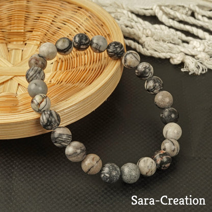 sara creation Spider Web Jasper Stone Bead Bracelet - Adjustable Natural Gemstone Bracelets - Healing For Girl Women Men