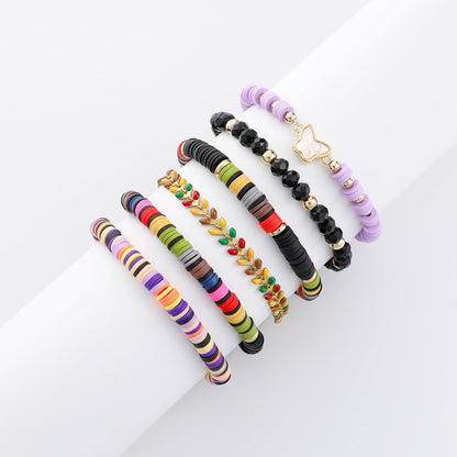 RISHEGAE Heishi Beaded Stretch Bracelets for Women Stackable Gold Polymer Clay Beads Bracelets Friendship Boho Summer Beach Bracelet Jewelry Set (A-Black Butterfly)