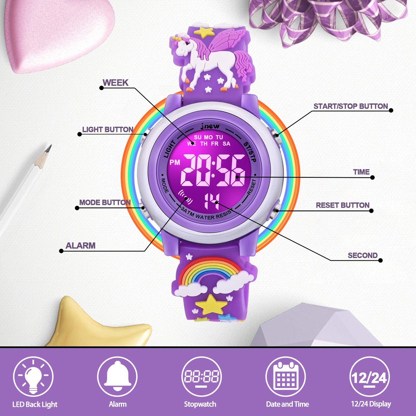 VAPCUFF Kids Toys Age 3-8, Toddler Watches for Girls - Unicorn Purple Xmas Gift
