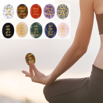 MECCANIXITY Worry Stone, Natural Amethyst Crystal Hand Carved Thumb Stones Oval Crystal Pocket Gemstone Stress Relax Palm Stone Meditation Accessories for Anxiety Relieve