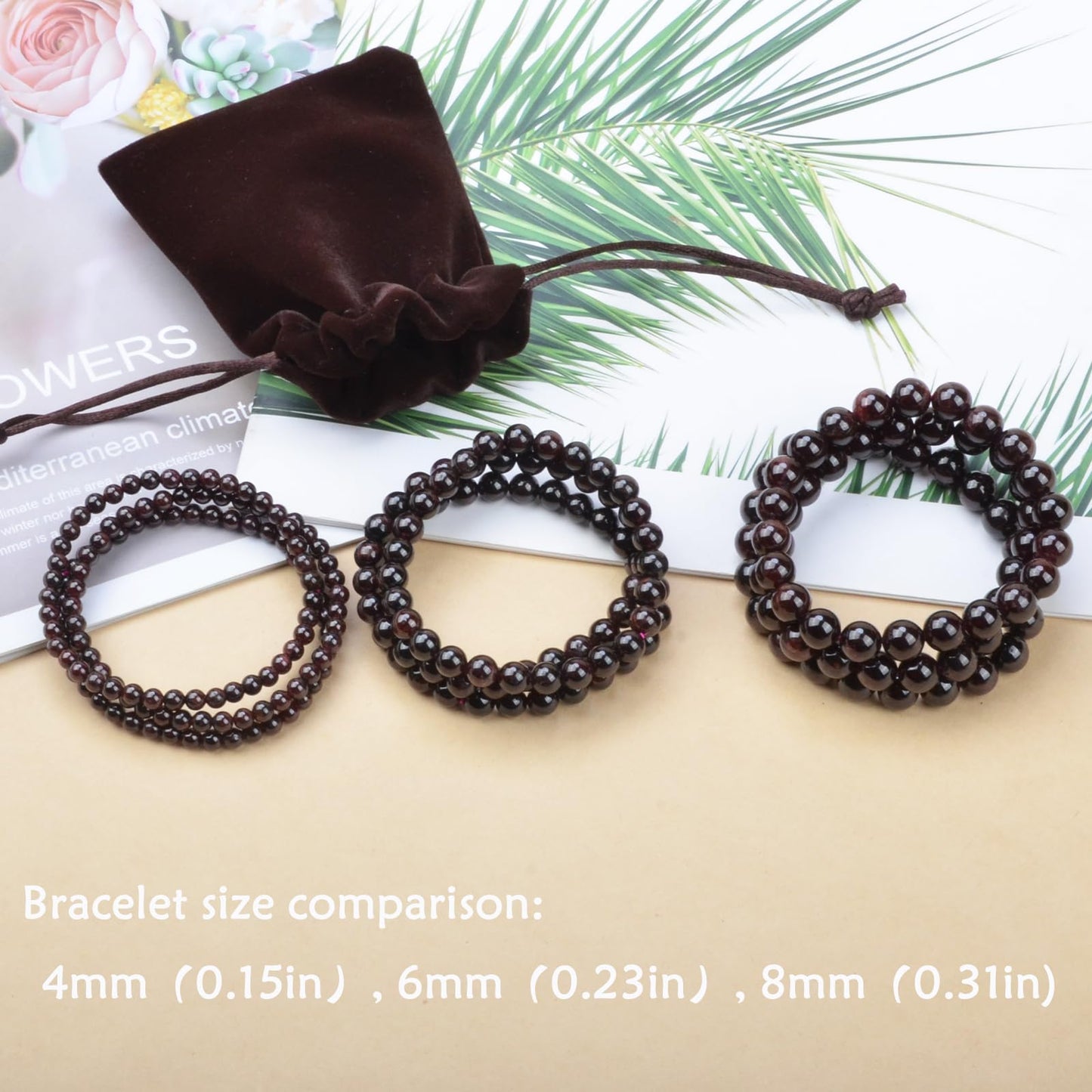 CHCCOYE 4mm Natural Healing Gemstone Bracelet Handmade Yoga Stretch Elastic Bracelet Stress Relief Crystal Jewelry for Men and Women (4mm, Garnet)