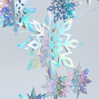 YsesoAi Winter Christmas Hanging Snowflake Decorations 15Pcs, 3D Iridescent Paper Snowflakes Rainbow Snow Flakes Garland for Winter Wonderland Holiday Frozen Christmas Birthday Party Home Decorations