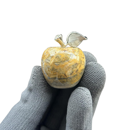 Sunshcat Natural Yellow Crazy Lace Agate 1.18 Inchs Apple Crystal and Healing Stone Statues,Room Decoration Christmas Decorations Thanksgiving Gifts Office Gifts Collectibles