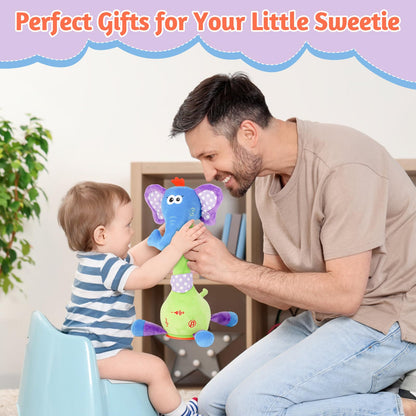 LLUKEME Dancing Talking Elephant Toy, Stuffed Animal Baby Toy Repeating What You Say, Easter Toys for Kids Glowing Musical Electronic with Wiggly Trunk Gifts for Toddlers 1-3 Years Old