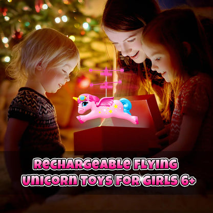 Ynanimery Flying Unicorn Flying Fairy Toys for Girls, Unicorn Toys for Girls Age 6 7 8 9 Teens Birthday, Magic Flying Ball Helicopter Drone Fairy Toy with LED Light for Kids Indoor Play