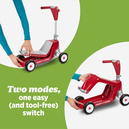 Radio Flyer Scoot 2 Scooter, Red, for Kids Ages 1-4, Ride On Toy or 4-Wheel Kids Scooter, Durable Wheels and Frame, Converts Easily with Flip Deck, Toddler Ride On Toys