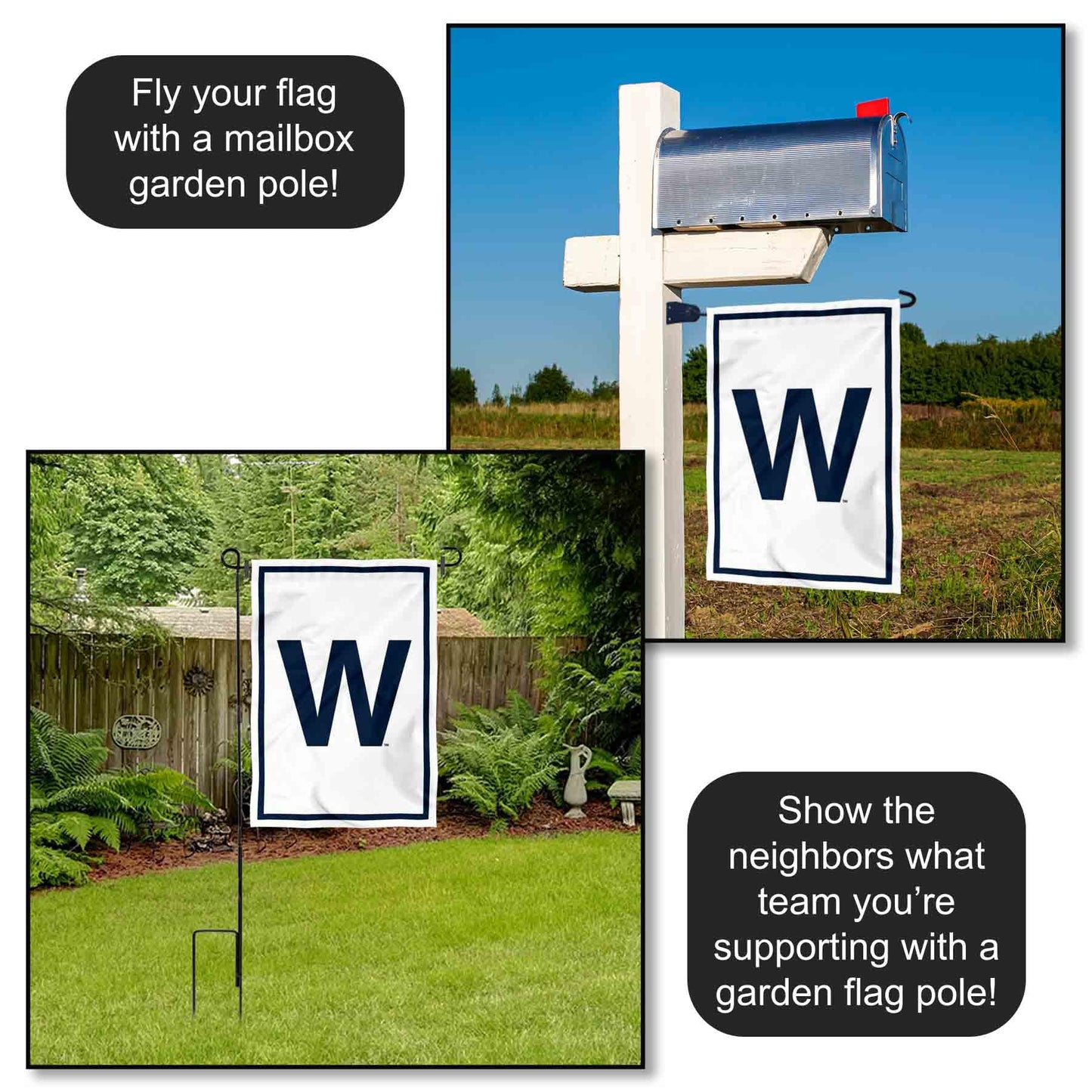 Chicago Baseball Team W Win Double Sided Garden Flag
