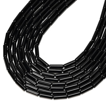 HAAMIIQII Natural Black Onyx Tube Beads 13x4mm Column Stone Cylinder Gemstone Loose Beads for Jewelry Making Strand 15 Inch (28-29pcs)
