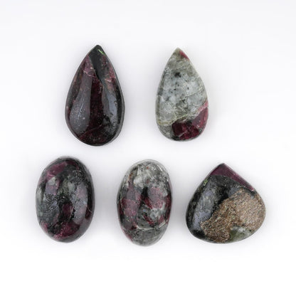 CRYSTALIS Wholesale 5pcs Natural Eudialyte Loose Gemstone Bulk Cabochons Jewelry Making Supply from Norway, Chakra Healing Polished Stones, Wire Wrapping, DIY, Gem Collection