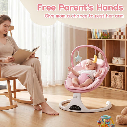 Electric Baby Swing with Remote Control - 5 Natural Motion Speeds, Detachable Seat Pad | Portable Infant Swing for Indoor/Outdoor Use (0-6M, 20lbs) (Pink)
