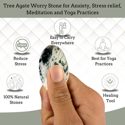 Anaya Agate Tree Agate Worry Stones Certified Crystal Thumb Worry Stone for Anguish, Relaxing and Soothing Balance Stones for Meditation, Stress Relief Crystals and Healing Stones for Men, Women