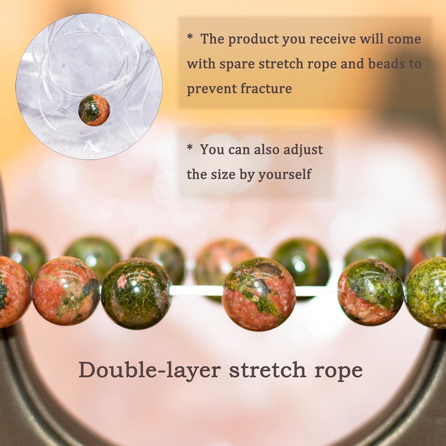 DAZCOLO 8mm Natural Gemstone Stretch Bracelet, Handmade Unisex Crystal Bracelets for Meditation, Yoga, Spiritual Healing & Positive Energy (Epidote)