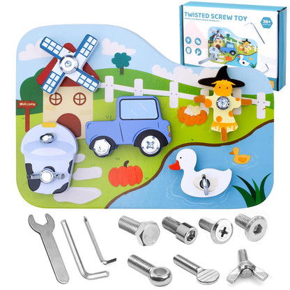 Montessori Screwdriver Board Set - Wooden Montessori Toys for 3 Year Old Kids and Toddlers, Fine Motor Skills Learning, STEM Toys, Gift for Boys and Girls (Farm Series)