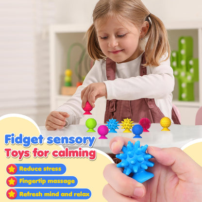 Sensory Fidget Toys Kids Adults: 16 Pack Textured Suction Toy - Sensory Toys for Autism Kids Calming - Quiet Fidgets for Classroom Prize - Travel Essentials Road Trip Activities for Girls Boys Gifts