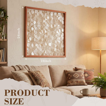Yerliker 1 Pcs 24"x24" Capiz Shell Wall Decor Handmade Coastal Wall Art with Solid Wood Frame 3D Minimalist Natural Ocean Sea Shell Decor Frame Beach Nautical Art for Home Living Room Office Bedroom