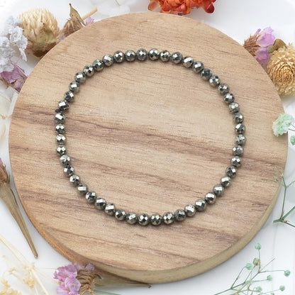 MASSIVE BEADS Natural Genuine Gemstone Beads Healing Crystal Chakra Reiki Jewelry Faceted Round Beads Bracelets (Pyrite, 3mm)