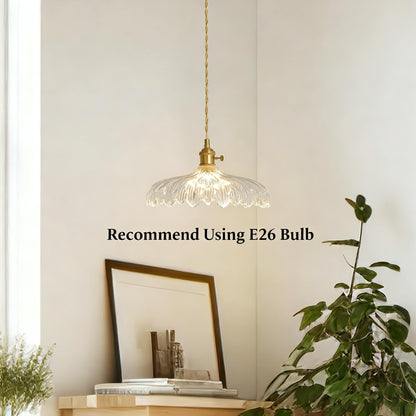Oyisen Pendant Lights, 11.8 Inch Hanging Lamp Adjustable 6.5Ft Cord Hanging Lamp Clear Flower Glass Shade Pendant Light Fixture Hanging Pendant Lights for Bedroom