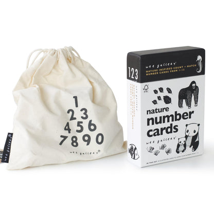 Wee Gallery Bamboo Numbers and Nature Number Cards Set - Educational Learning Toys for Baby, Toddler, Preschool Kids - Wooden Numbers and Animal Contrast Flashcards to Stimulate Early Development