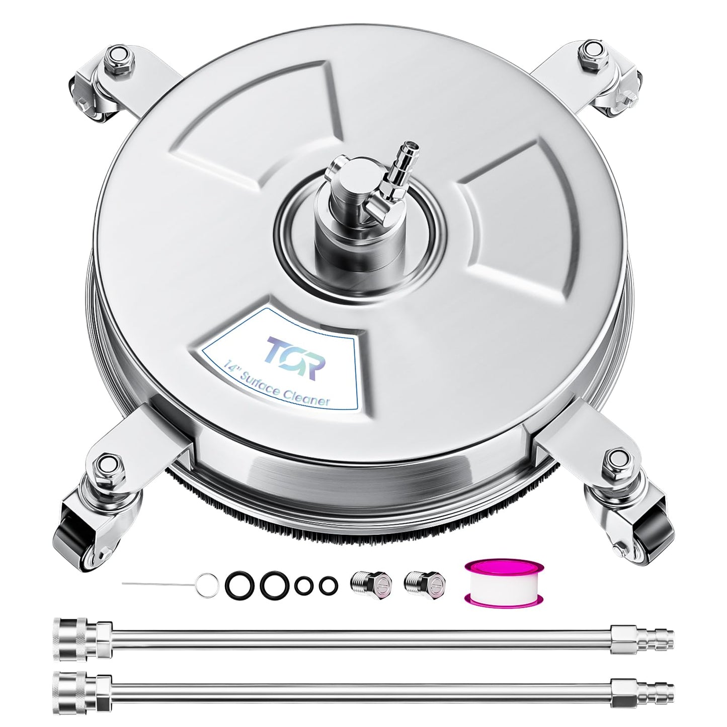 TOR 14" Stainless Steel Pressure Washer Surface Cleaner with 4 Caster Wheels, 4000 PSI, 2 Extension Wands & Nozzles, Power Washer Surface Cleaner for Concrete, Driveway, Patio, 1/4" Quick Connect