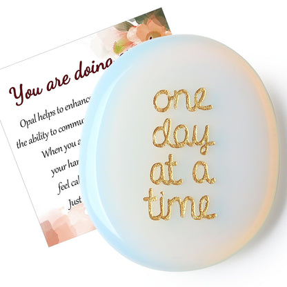 QINJIEJIE One Day at A Time Opal Worry Stone Healing Crystal Thumb Stones Thinking of You Gifts for Anxiety Relief Items You Got This Inspirational for Friend Encouragement Gift for Women Men
