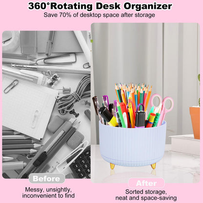 Gawsey Blue Desk Organizers and Accessories Set with 360-Degree Rotating Pen Holder, Tape Dispenser, Stapler, Staple Remover, 1000 Staples, Tape, Clips Set, Ruler, Scissor, Pen