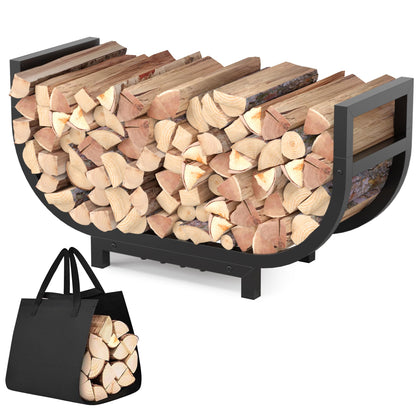 HXJLJY 30-inch Firewood Rack Outdoor Indoor with Log Carrier Bag, Stable Log Holder Rustproof Metal Wood Rack for Fireplace Patio Deck Firepit, Heavy Duty Firewood Storage Organizer Tool, Black