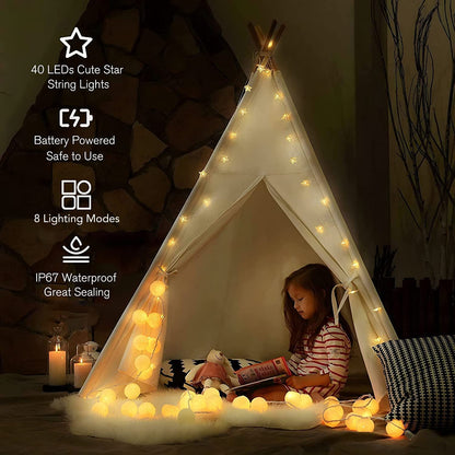 ANJAYLIA Star Lights 20 FT 40 LED Battery Operated String Lights with Remote for Bedroom Indoor & Outdoor, Party, Ramadan, Christmas and Wedding Decorations Warm White