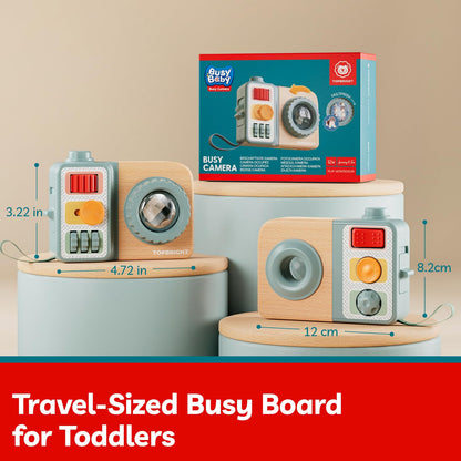TOP BRIGHT Busy Board for 1 Year Old, Montessori Sensory Toys for Toddlers 1-3, Fine Motor Skills Busy Camera, Travel Toys for Babies 12-18 Months on Airplane Car, 1 Year Old Boy Girl Birthday Gifts