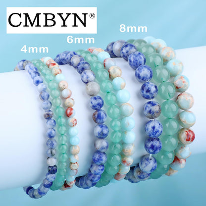 CMBYN 3-Pieces 8mm Natural Crystal Gemstone – ﻿Agalmatolite Jasper, Blue Spot, Green Aventurine Handmade Reiki Energy Healing Stretch Bracelets Jewelry for Yoga, Meditation, Unisex