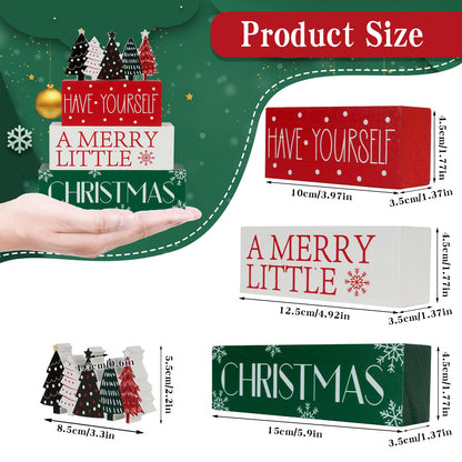 4 Pcs Christmas Table Decor Christmas Tree Wooden Table Decorations Winter Tiered Tray Decor Centerpieces Rustic Decorative Tree Block Signs Gift Xmas Sign for Home kitchen Shelf