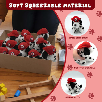 4E's Novelty 12 Pack Dalmatians Stuffed Animals - Soft Stuffed Dalmatian Dog Plush, 6” Small Dalmatian Puppy Plush with Fire Hat, Dalmatian Dog Toy for Kids, Birthday Party Favors