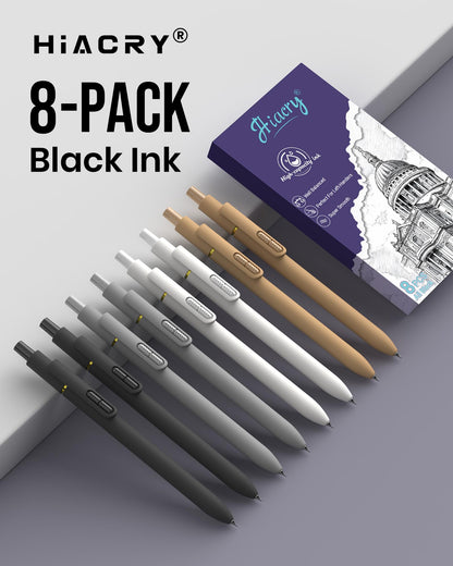 Hiacry 8 Pcs Gel Pens - 0.7mm Fine Point Smooth Writing Black Ink, Quick-Dry Long Lasting Fidge Pens, School & Office Supplies for Men Women